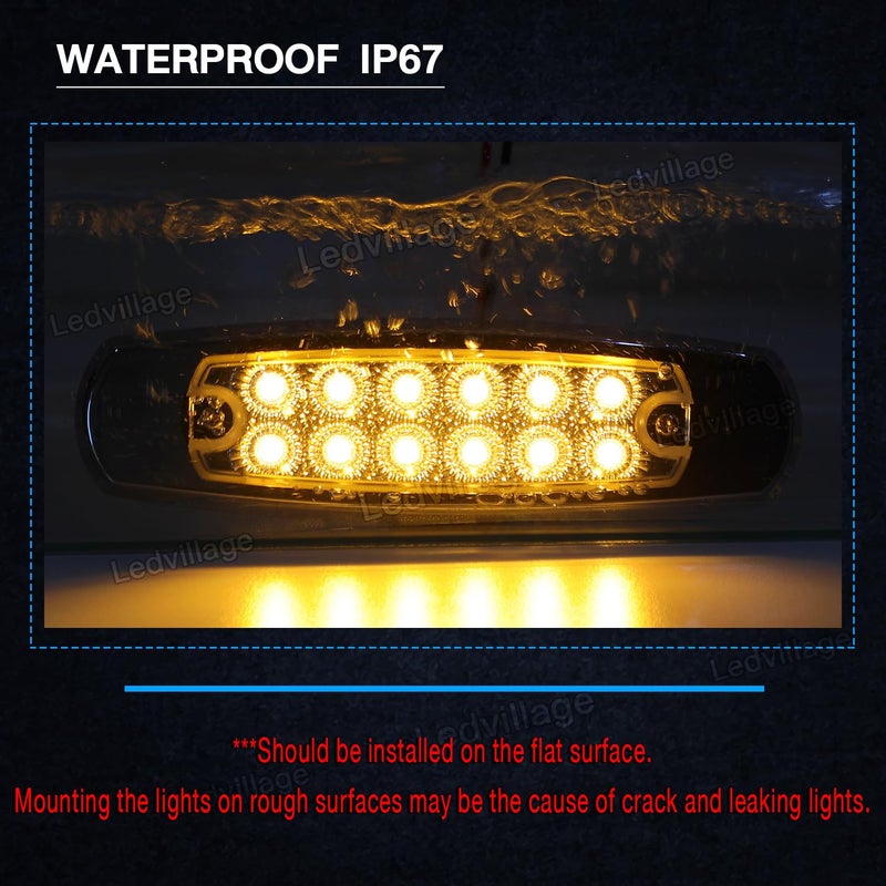 Ledvillage 20 Pcs 6.4 Inch Clear Lens Amber LED Side Marker Turn Signal Lights Clearance Parking Lamps for Truck Trailer Lorry Tow RV w/Chrome Universal 12V DC BB12 - Image 5